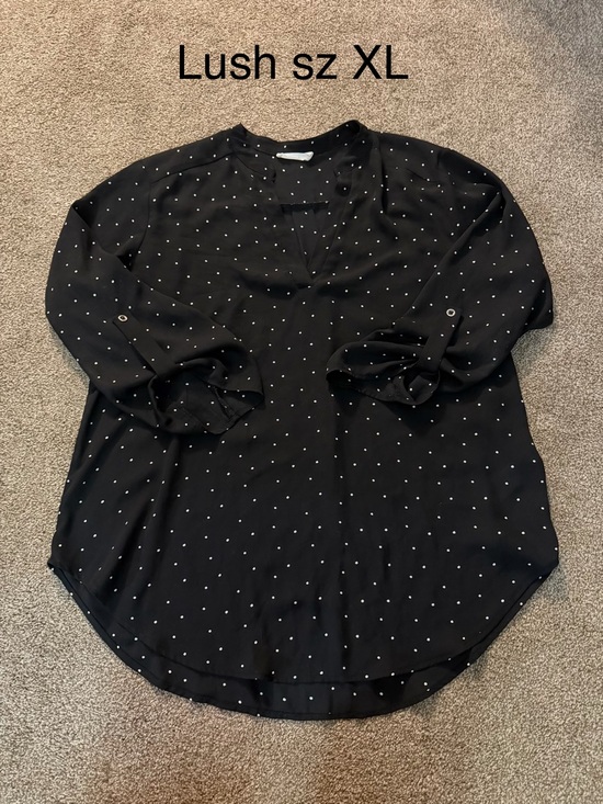 Lush Tops - Lush Black Blouse with White Polka Dots